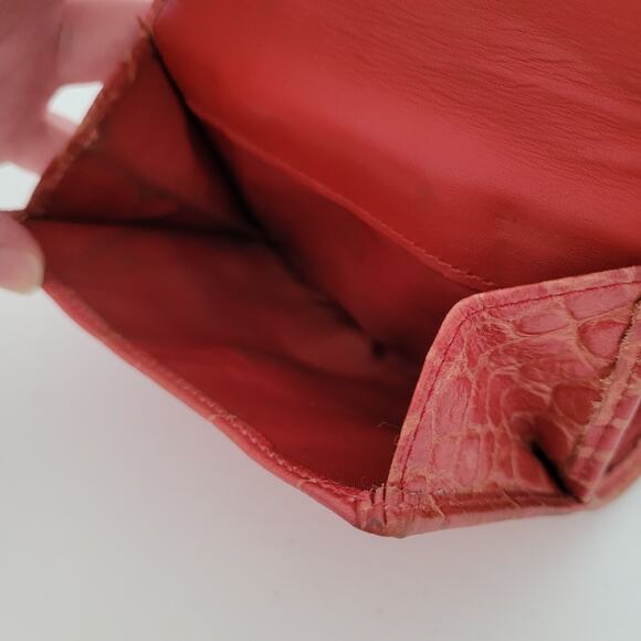 Coach Croc Wallet Medium Bifold Red Folding Leather Carriage Logo Folding - Picture 10 of 14